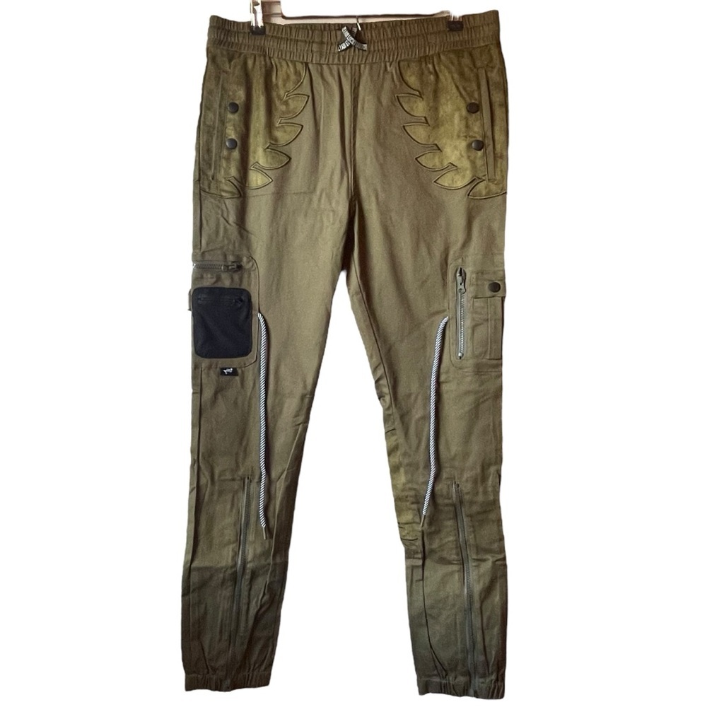 The Hideout Clothing (THC) blossoming cargo jogger pants- Military green.